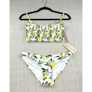 NEW Cabana Del Sol Medium Two Piece Lemon Bandeau Bikini Adjustable Straps NWT